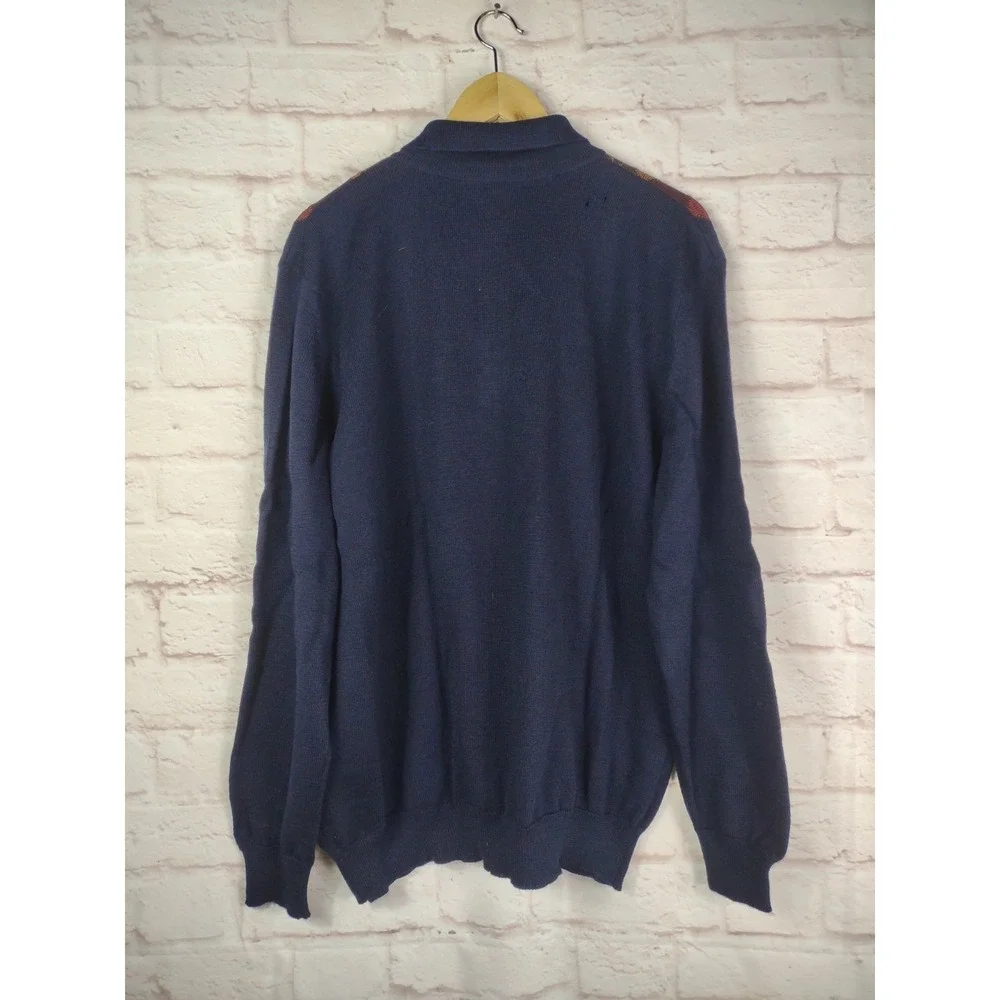 Vtg Tricots St Raphael Argyle Pattern Wool XL Pullover Collared Sweater *HOLES* - Picture 2 of 12